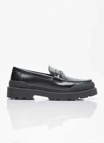 Gucci Men Interlocking G Leather Loafers In Black
