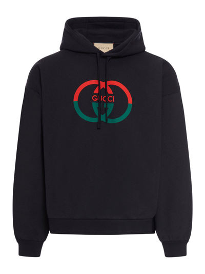 Gucci Men Printed Cotton Jersey Hoodie In Black