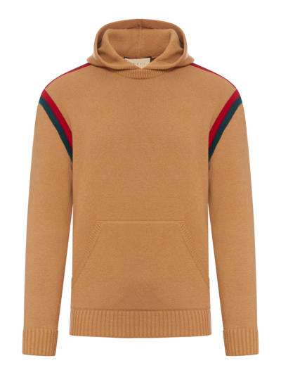 Gucci Men Wool Sweater With Hood In Brown