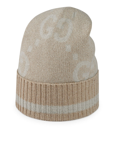 Gucci Gg Damier-jacquard Cashmere Beanie In Brown