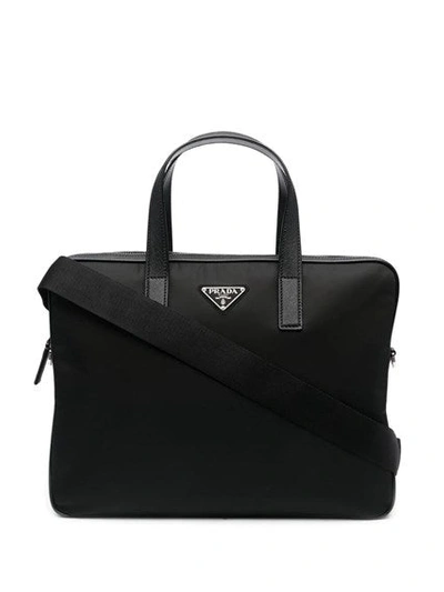 Prada Men Re-nylon And Saffiano Briefcase In Black