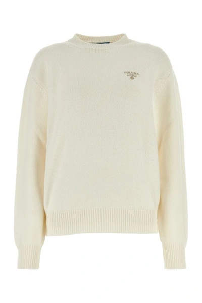 Prada Woman Ivory Cashmere Sweater In Beige