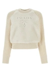 Prada Shearling And Alpaca Crew Neck Sweater In White
