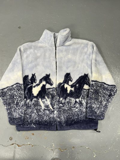 Pre-owned Animal Tee X Vintage Crazy Vintage 90's Esential All Over Print Natur Horse Fleece In Blue