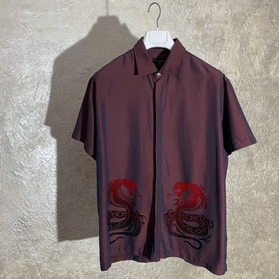 Pre-owned Crazy Shirts X Vintage Y2k Vtg 2000s Crazy Chameleon Velour Dragon Oversized Shirt In Burgundy