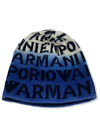Pre-owned Emporio Armani X Vintage Armani Monogram Pattern Beanie M In White/blue/monogram