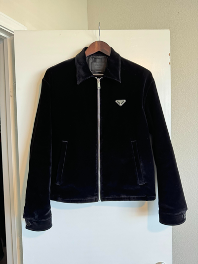 Pre-owned Prada Cotton Velvet Blouson Jacket In Black