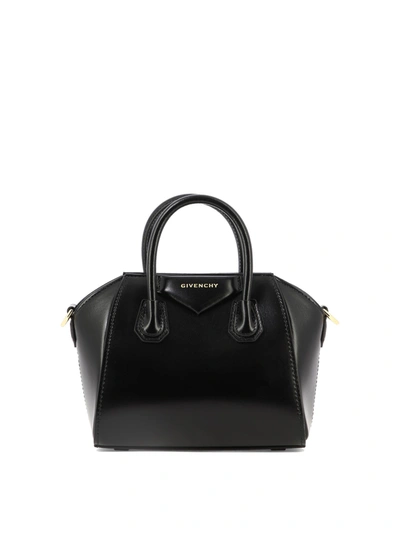 Givenchy Antigona Small Black Handbag With Laminated Logo In Hammered Leather Woman