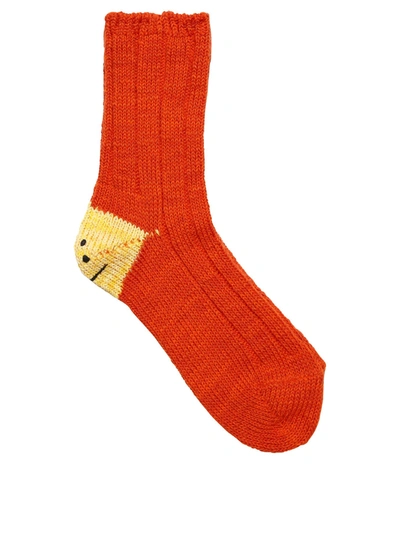 Kapital Rainbowy Happy Heel Socks In Orange