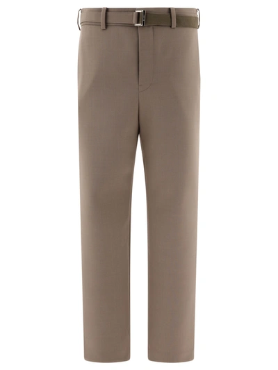Sacai Belted Trousers In Beige