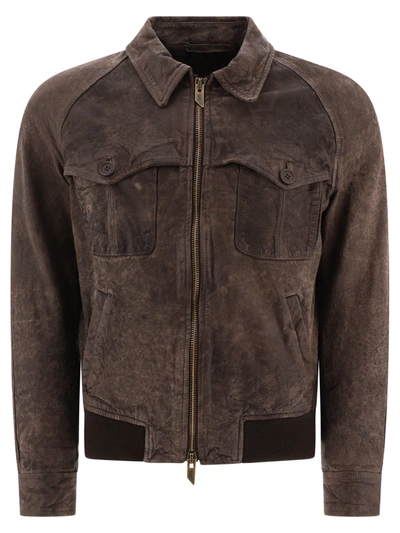 Salvatore Santoro Leather Jacket With Elasticated Hem In Brown