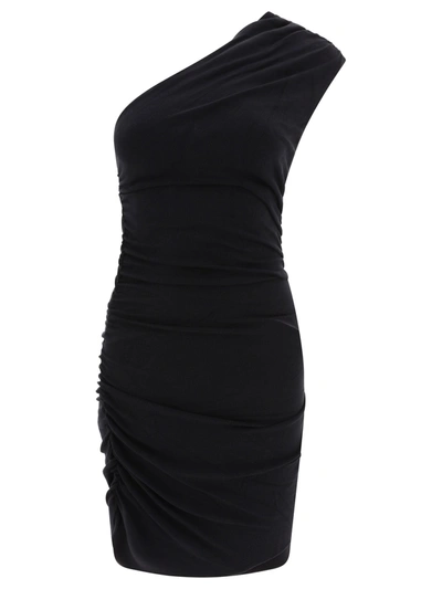 The Andamane Draped One-shoulder Mini Dress In Black