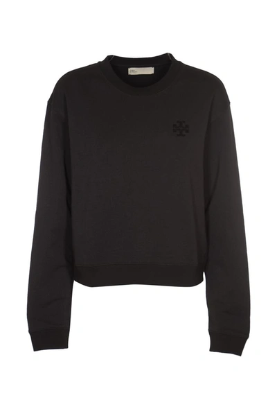 Tory Burch Logo Embellished Crewneck Sweatshirt In Black