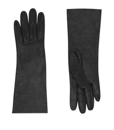 Saint Laurent Lambskin-silk Mid-forearm Gloves In Black