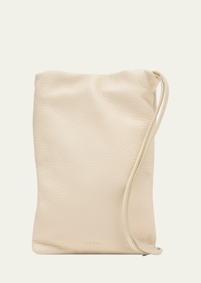 The Row Small Bourse Phone Case Crossbody Bag In Deerskin Leather In White