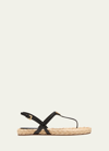 Prada Triangle Logo Raffia And Leather Flat Sandals In Nero