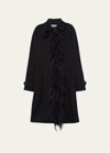 Prada Single-breasted Cashmere Coat With Feathers In F0002 Nero
