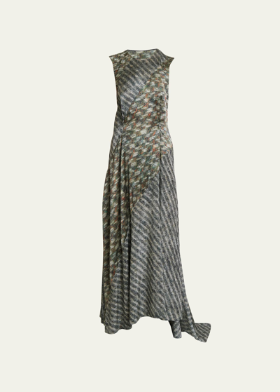 Loewe Printed Maxi Dress With Back Cutout In Grey Melan