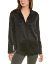 Vince Silk Satin Band-collar Blouse In Black In Black