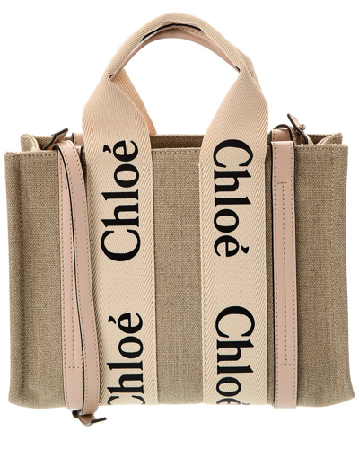 Chloé Woody Small Canvas & Leather Tote In Pink