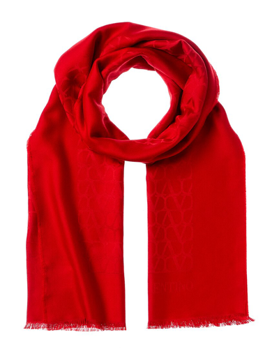 Valentino Vlogo Silk & Wool-blend Scarf In Red