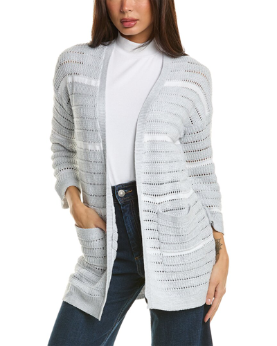 Forte Cashmere Texture Stripe Cardigan In Grey