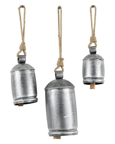 Peyton Lane Set Of 3 Gray Metal Tibetan Inspired Decorative Cow Bell With Jute  Hanging Rope In Grey