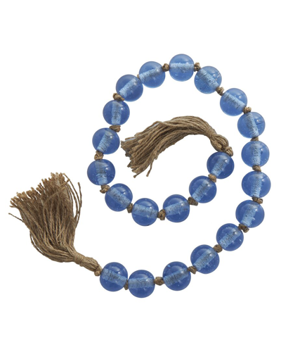 Peyton Lane Blue Glass Handmade Round Beaded Garland With Tassel With Knotted  Brown Jute