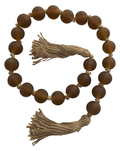 Peyton Lane Orange Glass Handmade Round Frosted Beaded Garland With Tassel  With Knotted Brown Jute