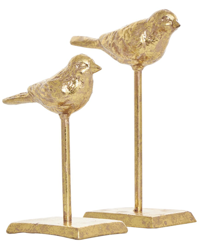 Peyton Lane Set Of 2 Bird Gold Metal Sculpture With Gold Foil Texturing