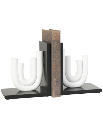 Cosmoliving By Cosmopolitan Set Of 2 Abstract White Wooden Layered U-shaped  Bookends With Black Sta