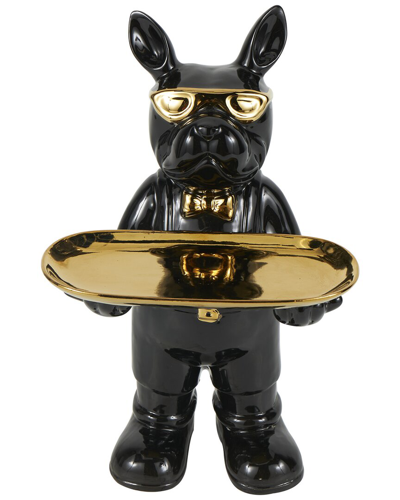Peyton Lane Bulldog Black Ceramic Sculpture With Gold Accents
