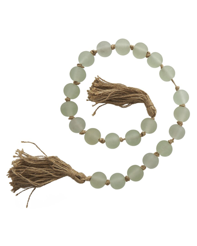 Peyton Lane Green Glass Handmade Round Frosted Beaded Garland With Tassel With  Knotted Brown Jute