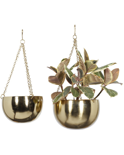 Peyton Lane Set Of 2 Gold Metal Indoor Outdoor Hanging Dome Wall Planter With  Chain