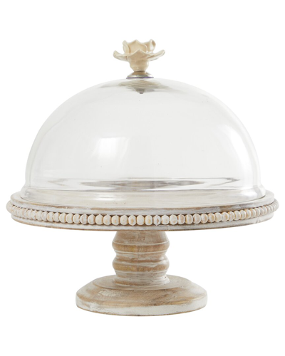 Peyton Lane Cream Mango Wood Cake Stand With Glass Dome In White