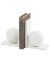 Peyton Lane Set Of 2 Geometric White Marble Sleek Orb 12 Lbs Bookends With  L-shaped Bases In White