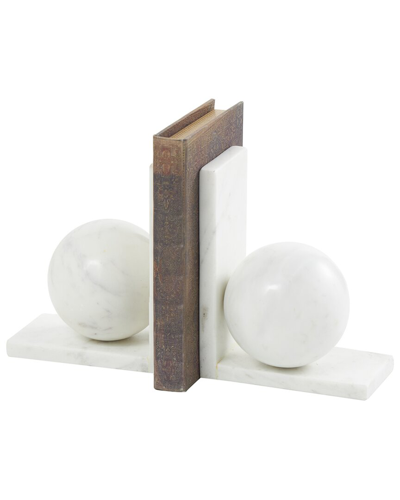 Peyton Lane Set Of 2 Geometric White Marble Sleek Orb 12 Lbs Bookends With  L-shaped Bases