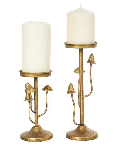 Peyton Lane Set Of 2 Abstract Gold Metal Mushroom Inspired Candle Holder