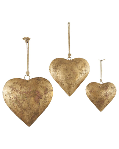 Peyton Lane Set Of 3 Heart Gold Metal Decorative Bell With Hanging Rope