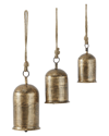 PEYTON LANE PEYTON LANE SET OF 3 GOLD METAL TIBETAN INSPIRED DECORATIVE COW BELL WITH JUTE  HANGING ROPE