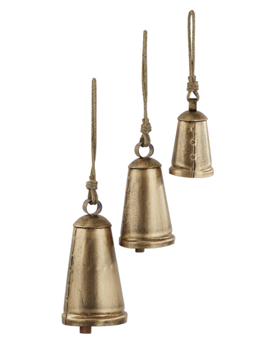 Peyton Lane Set Of 3 Bronze Metal Tibetan Inspired Decorative Cow Bell With  Jute Hanging Rope