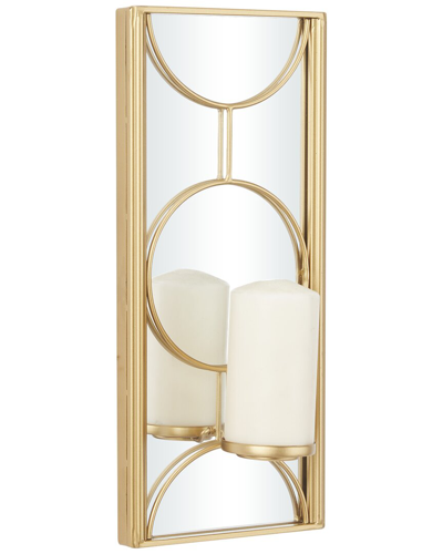Cosmoliving By Cosmopolitan Geometric Gold Metal Pillar Wall Sconce With  Mirror Backing