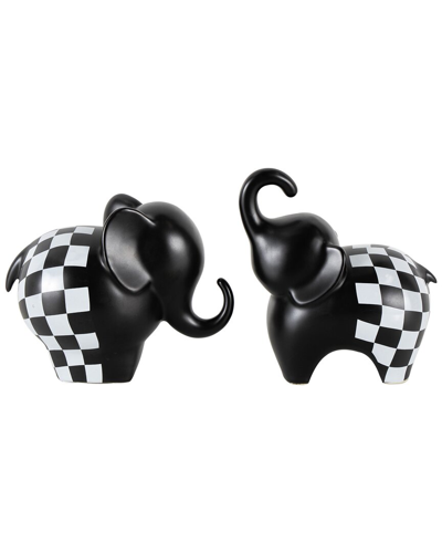 Peyton Lane Set Of 2 Elephant Black Ceramic Small Sculpture With Checkered  Pattern