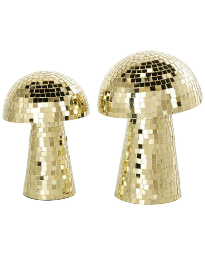 Peyton Lane Set Of 2 Mushroom Gold Glass Handmade Mosaic Mirrored Sculpture