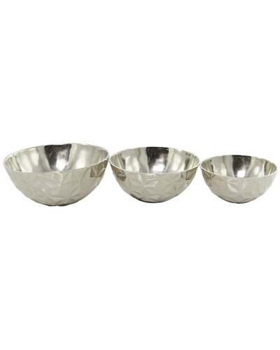 The Novogratz Set Of 3 Silver Aluminum Faceted Decorative Bowl