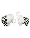 Peyton Lane Set Of 2 Elephant White Ceramic Small Sculpture With Checkered  Pattern In White