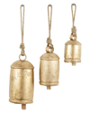 Peyton Lane Set Of 3 Gold Metal Tibetan Inspired Decorative Cow Bell With Jute  Hanging Rope In Gold