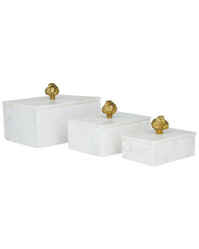 Peyton Lane Set Of 3 Modern Rectangle White Marble Box