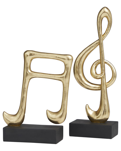 The Novogratz Set Of 2 Musical Notes Gold Resin Sculpture With Black Base