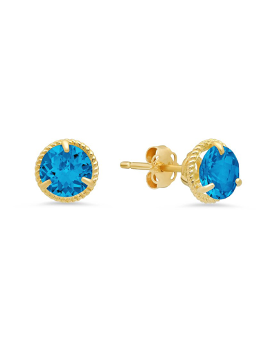 Max + Stone Maxcolor 14k 1.50 Ct. Tw. Blue Topaz Halo Studs In Gold